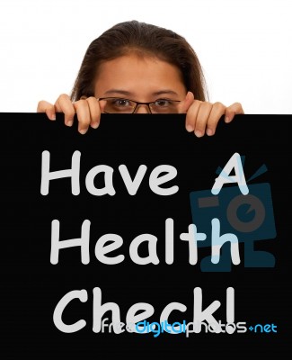 Girl Showing Health Check Up Board Stock Photo