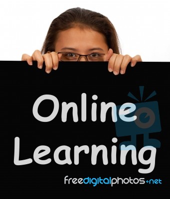 Girl Showing Online Learning Board Stock Photo