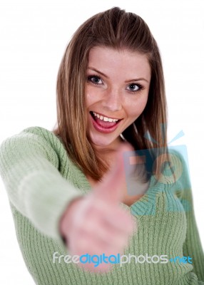 Girl Showing Thumbs  Up Stock Photo