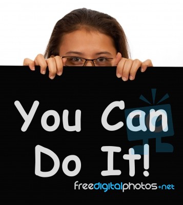 Girl Showing You Can Do It Board Stock Photo