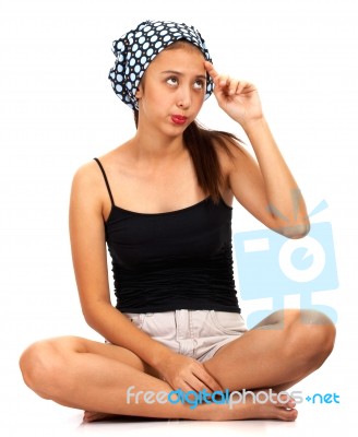 Girl Sitting Crossed Leg Stock Photo