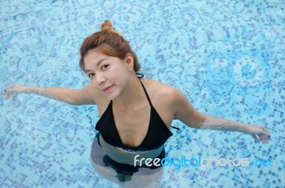 Girl Swimming Pool Stock Photo