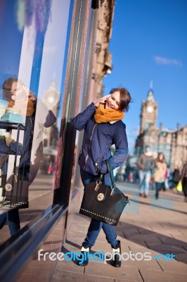 Girl Talks On Phone Stock Photo