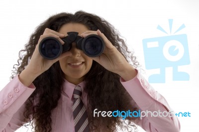 Girl Using Binocular Stock Photo