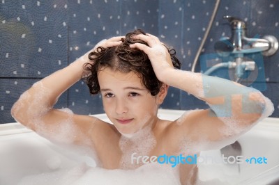 Girl Washes Her Head Stock Photo