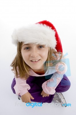 Girl Wearing Christmas Hat Stock Photo