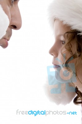 Girl Wearing Christmas Hat Stock Photo