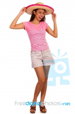 Girl Wearing Fashionable Shorts Stock Photo