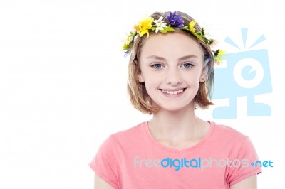 Girl Wearing Flowers Crown Stock Photo