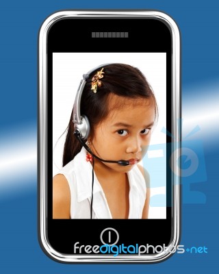 Girl Wearing Headset On Mobile Stock Photo