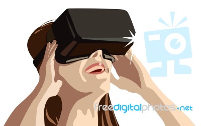 Girl Wearing Virtual Reality Goggles Looking Towards Sky Stock Image