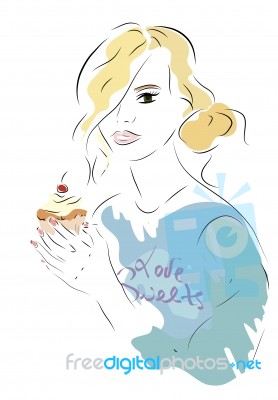 Girl With A Cupcake Stock Photo