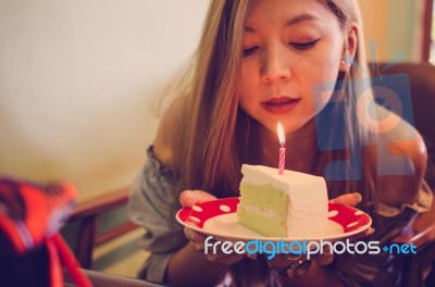 Girl With Birthday Cake Stock Photo