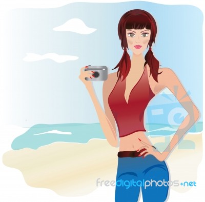 Girl With Camera Stock Image