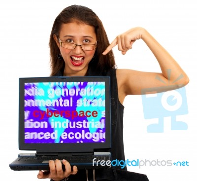 Girl With Cyberspace Screen Stock Photo