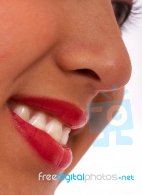 Girl With Glossy Red Lips Stock Photo