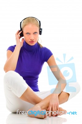 Girl With Headphone Stock Photo