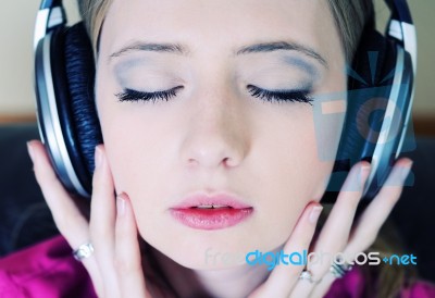 Girl With Headphones  Stock Photo