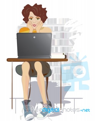 Girl With Laptop Stock Image