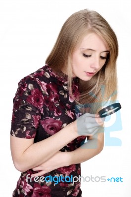 Girl With Magnifier Stock Photo