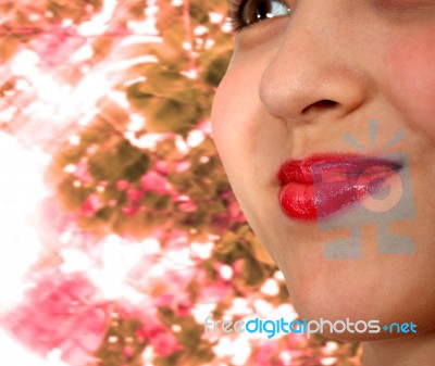 Girl With Sparkling Backdrop Stock Photo