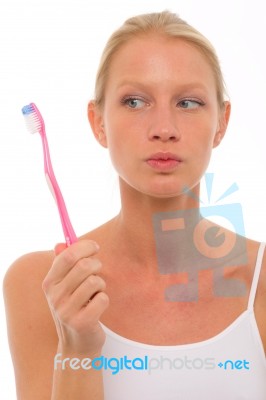 Girl With Toothbrush Stock Photo