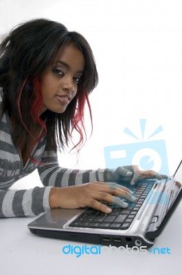 Girl Working On Laptop Stock Photo