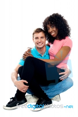 Girlfriend Seated On Her Lover Lap Stock Photo