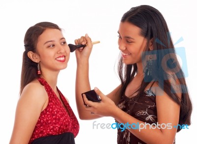 Girls Applying Makeup Stock Photo