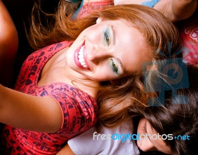 Girls Dancing Energetically Stock Photo