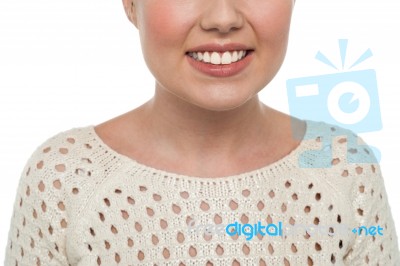 Girl's Smiling Face, Cropped Image Stock Photo