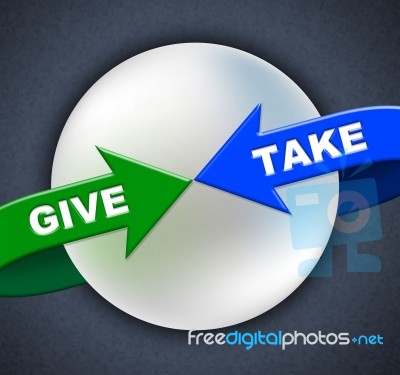 Give Take Arrows Shows Donated Proffer And Taking Stock Image