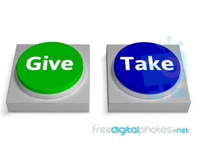 Give Take Buttons Shows Giving Or Taking Stock Image