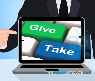 Give Take Computer Show Generous And Selfish Stock Image