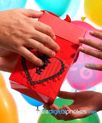 Giving Valentines Gift Stock Photo