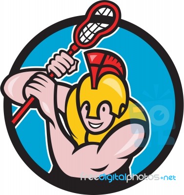 Gladiator Lacrosse Player Stick Circle Cartoon Stock Image