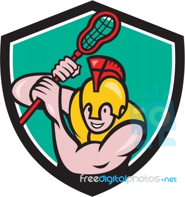 Gladiator Lacrosse Player Stick Crest Cartoon Stock Image