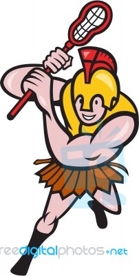 Gladiator Striking Lacrosse Stick Cartoon Stock Image