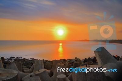 Glagah Beach Sunset Stock Photo