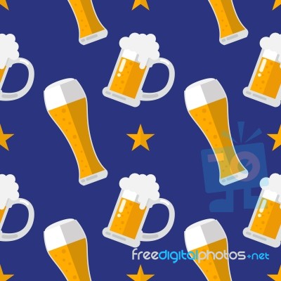 Glass Of Beer Flat Seamless Pattern Stock Image