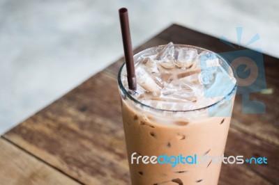 Glass Of Coffee Mocha With Ice Stock Photo