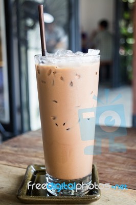 Glass Of Coffee Mocha With Ice Stock Photo