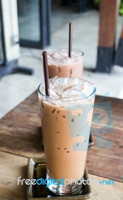 Glass Of Coffee Mocha With Ice Stock Photo