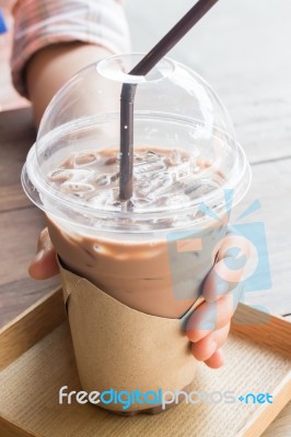 Glass Of Coffee Mocha With Ice Stock Photo