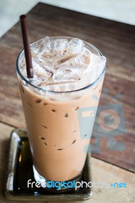 Glass Of Coffee Mocha With Ice Stock Photo