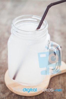 Glass Of Fresh Coconut Water Stock Photo