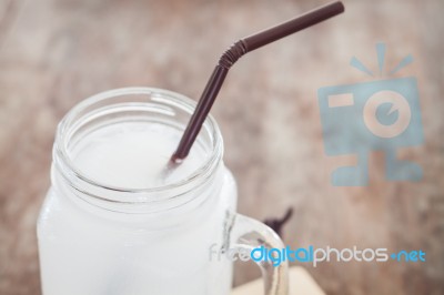 Glass Of Fresh Coconut Water Stock Photo