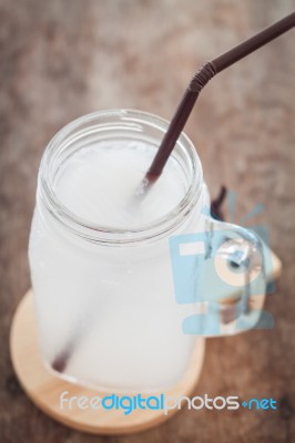 Glass Of Fresh Coconut Water Stock Photo