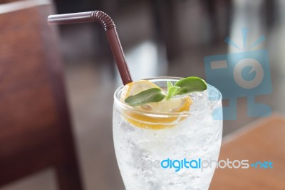 Glass Of Iced Honey Lemon Soda Stock Photo