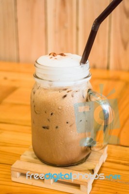 Glass Of Iced Milk Chocolate Stock Photo